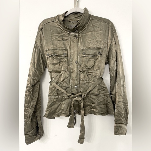 Marrakech Jackets & Blazers - Marrakech, Small, gray green pewter color lined lightweight fall jacket w/ belt